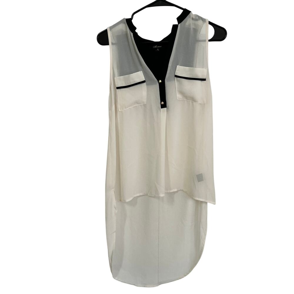 Monteau Women's Sheer Sleeveless High Low Beige Black Tank Top Size Medium‎
